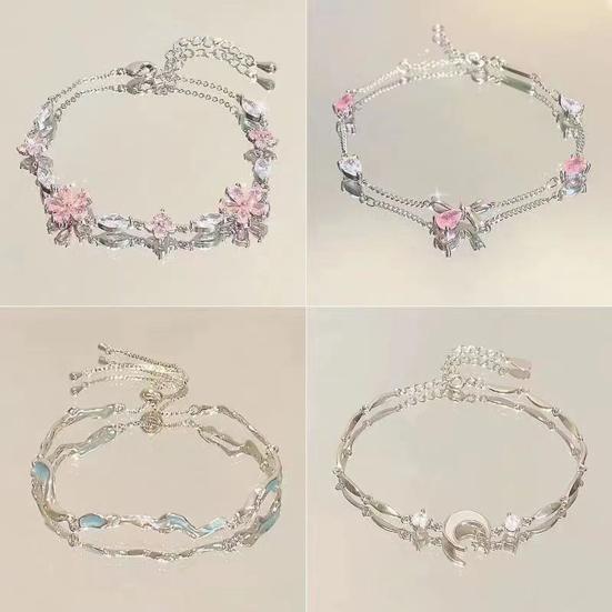 Women Bracelet Shiny Cubic Zirconia Flower Shape Bangle Adjustable Length Sweet Bracelet Versatile Fashion Accessory