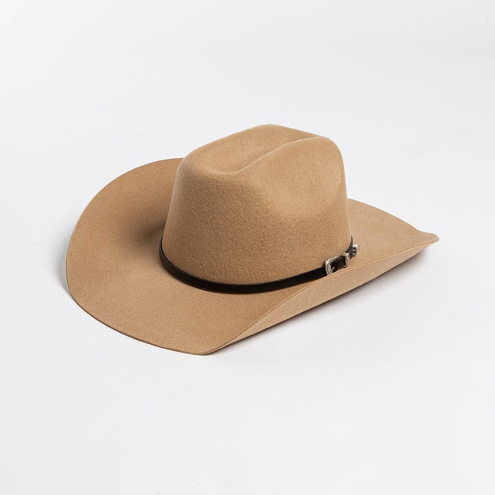Europe, America, Autumn and Winter New Fashion Casual Belt Buckle Upturned Edge Big Brim Wool Felt Denim Hat Outdoor Warm Top Hat Tide