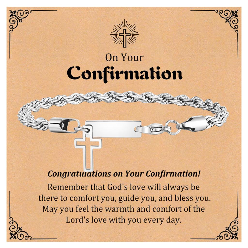 Trendy Cross Cuban Chain Bracelet for Men,Christian Religious Baptismal Bible Chain Wristband,Gift Card for Son Dad