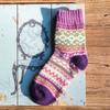 Women's Warm Thick Knit Retro Pattern Socks – Mid Calf Cozy Cotton Socks for Winter