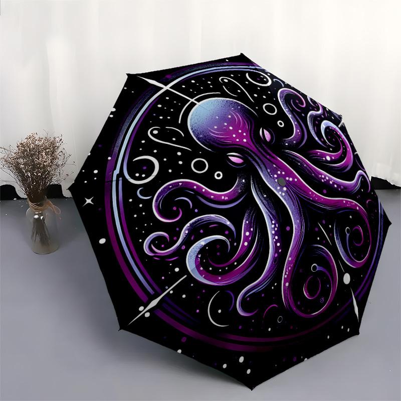 1pc Cosmic Octopus Mandala Umbrella with Plastic Handle,Suitable for All Seasons Home Travel Outdoor UmbrellaDD1208