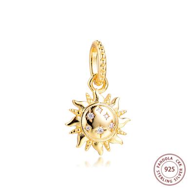 Fits Europe Bracelet Women 925 Sterling Silver Sparkling Sun Pendant Charms Beads DIY Jewelry Making Perles