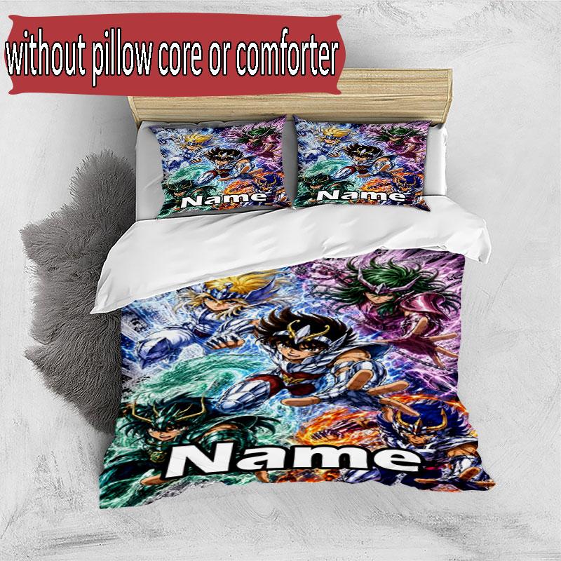 3pcs Duvet Cover Set (1*Duvet Cover + 2*Pillowcase, Without Core), Custom Name Saint Seiya Pattern Bedding Set, Home Bedroom Decor Gift