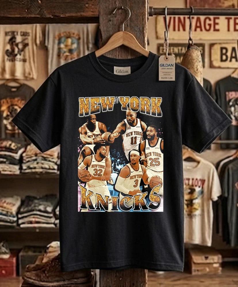 New York Hoops Retro Graphic Tee Vintage 90s Bootleg Style Black Basketball M