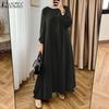 ZANZEA Women Muslim Casual O-neck Loose Long Sleeve Dress
