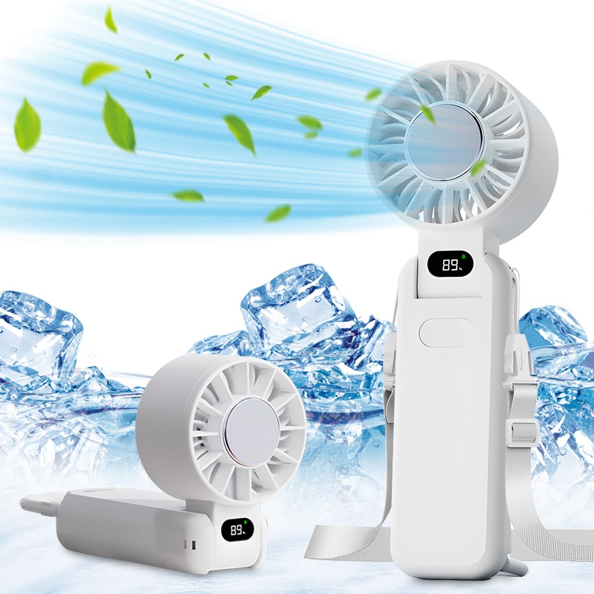 

Portable Summer Handheld Small Fan Cooling Ice Pack Hanging Neck Fan Digital Display 5-speed Speed Regulation Turbo Fan белый