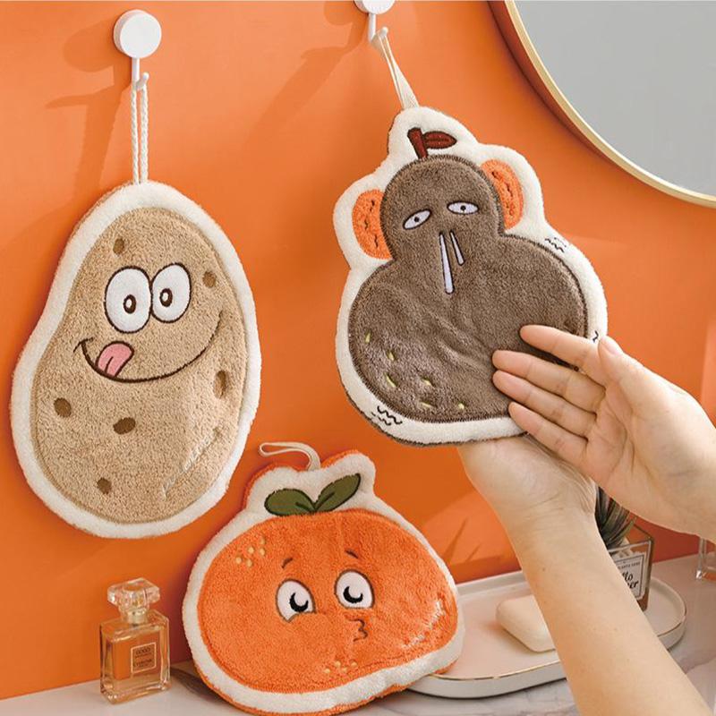 Cute Hand Towel Cartoon Wipe Handkerchief Rag  Vegetable Shape  Towels for Kitchen Bathroom KidsHanging Towel Soft Dish Cloth