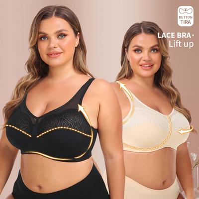 Sexy European and American Lace Large Size Bra Without Steel Ring for Women E Cup Bra