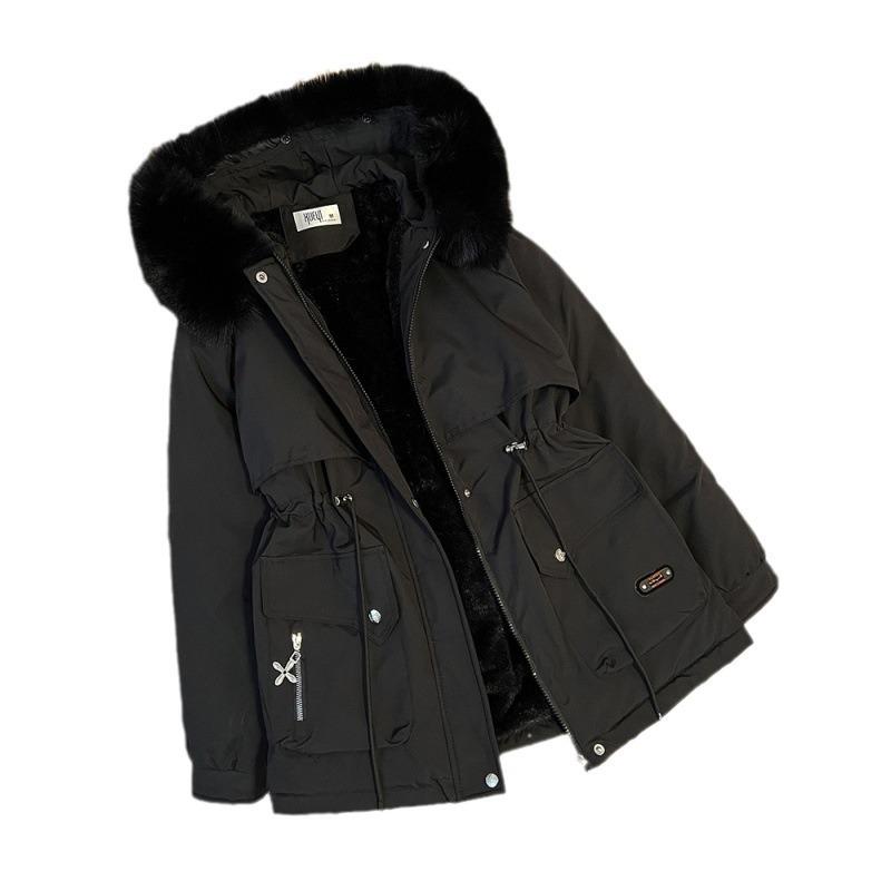 Medium and long pie overcomes women's new cotton clothes, winter fashion cotton-padded clothes, loose velvet and thickened large fur collar jacket.