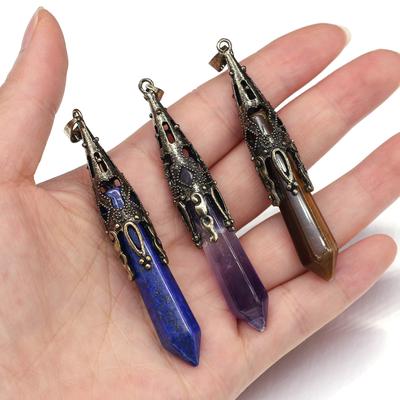 Naturstein-Anhänger, sechseckiger Halbedelstein-Anhänger für Schmuckherstellung, Charms, DIY-Halsketten-Zubehör