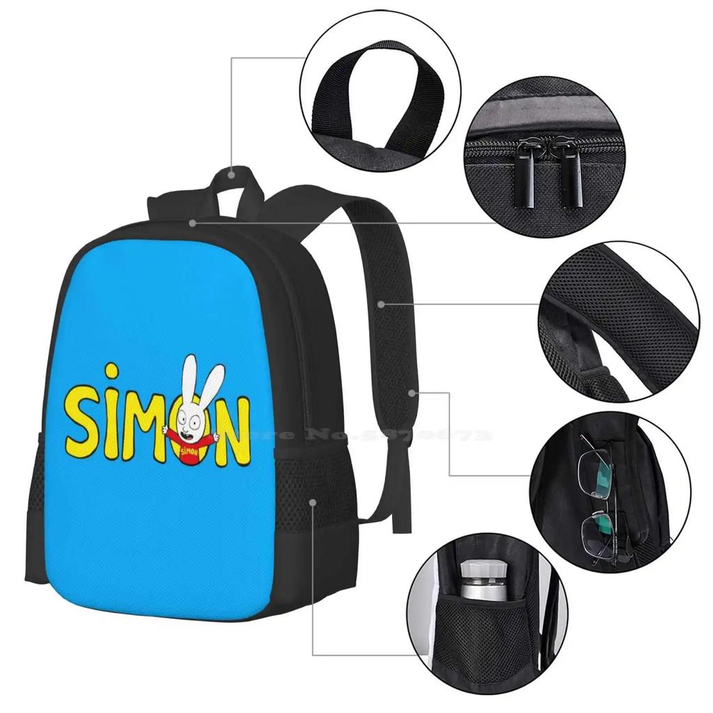 Simon Logo Pattern Design Laptop Travel School Bags Simon Rabbit Bunny Kids Cartoon Show Netflix