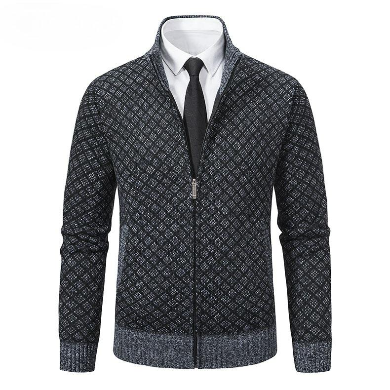 Autumn and Winter Men's Fashion Plaid Jacket Jacket Men's Trend Stand-up Collar Slim Long-sleeved Casual Sweater