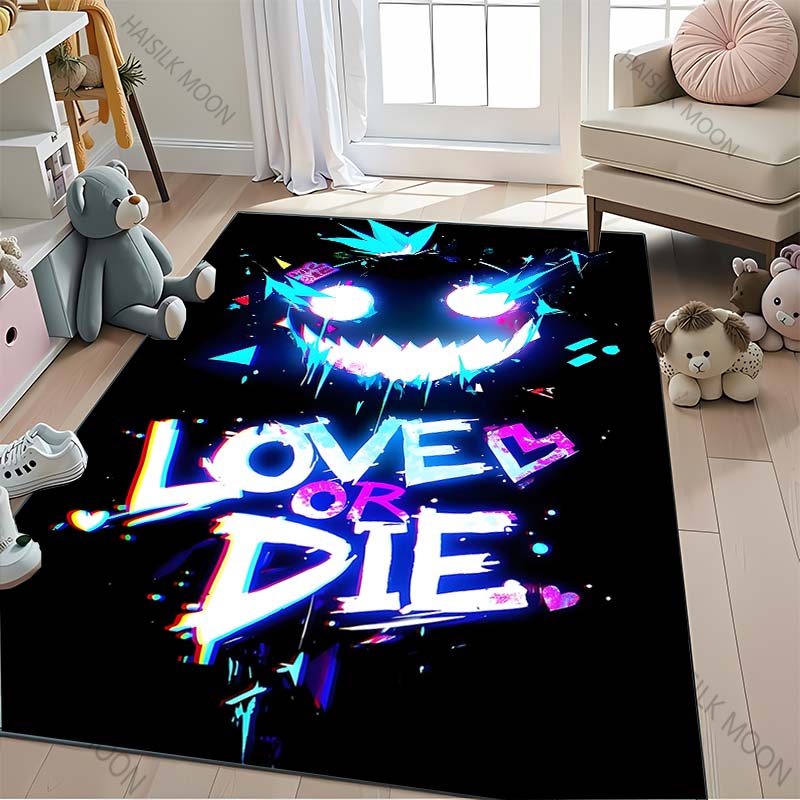 Cyberpunk Stil Neon Graffiti Print Teppich für Jungen Schlafzimmer Schwarzer Teppich für Spielzimmer Dekor Teppich für Wohnzimmer Fußmatten Geschenk