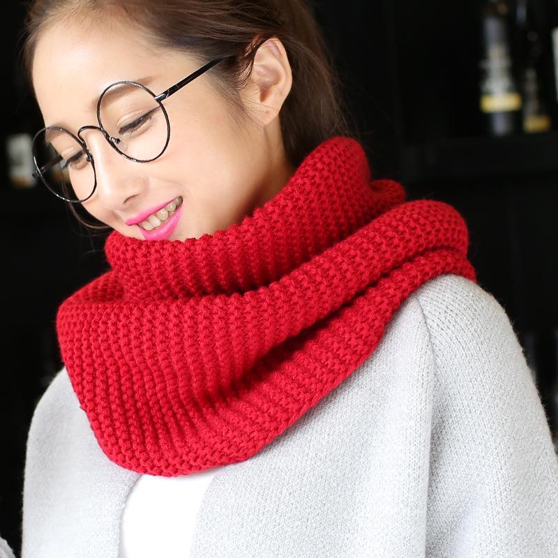 Women's Knitted Wool Snood: Winter Warm Solid Color Neck Warmer & Protector for Students and Couples