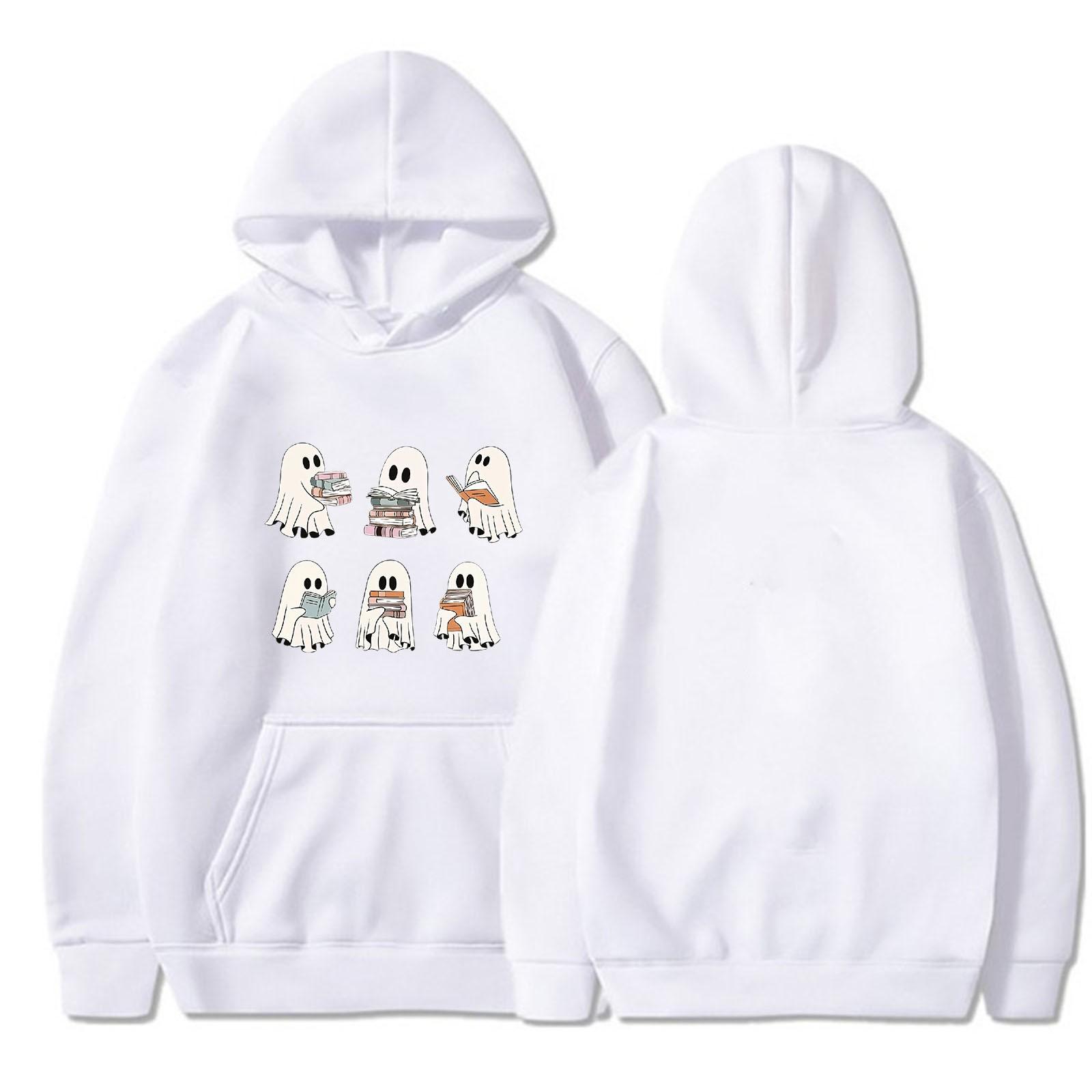 

Женская однотонная толстовка с капюшоном с длинным рукавом и принтом на Хэллоуин XXXL белый