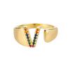 Rainbow Zircon Letter Rings For Women Mote Chunky Bred Letter AZ Rustfritt stål Ring Bryllup Boho Smykker Gave 2024