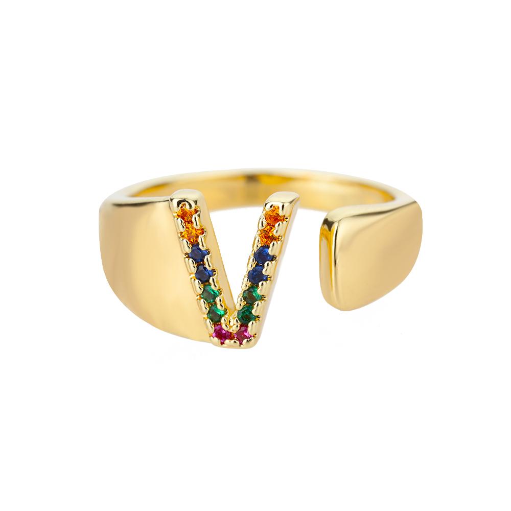 Rainbow Zircon Letter Rings For Women Mote Chunky Bred Letter AZ Rustfritt stål Ring Bryllup Boho Smykker Gave 2024