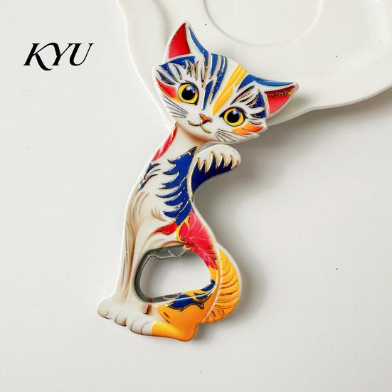 Decorative Fridge Magnet Cat Bottle Opener Magnet, Vintage Cartoon Kitten Magnetic Opening Tool for Home Bars and Kitchen Office