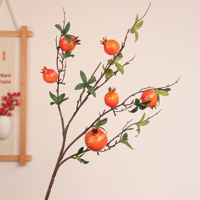 Pomegranate & Persimmon Fruit Tree Branch Bouquet: Artificial Floral Decoration for Living and Dining Rooms