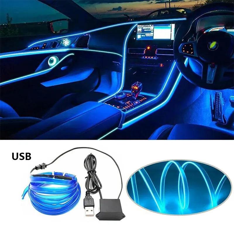1M/3M/5M LED Car Interior Decoration Light EL Wiring Neon Strip For Auto DIY Flexible Ambient Light USB Party Atmosphere Lamp