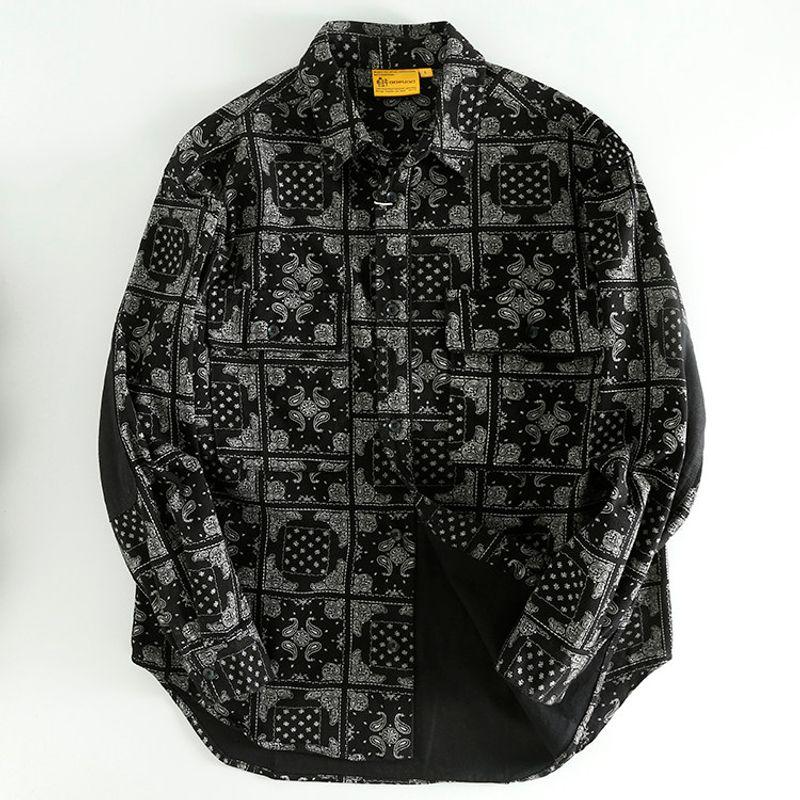 American Retro Ethnic Style Unisex Trendy Fashion Loose Casual Shirt Jacket Autumn and Winter Thickened Outerwear Black M