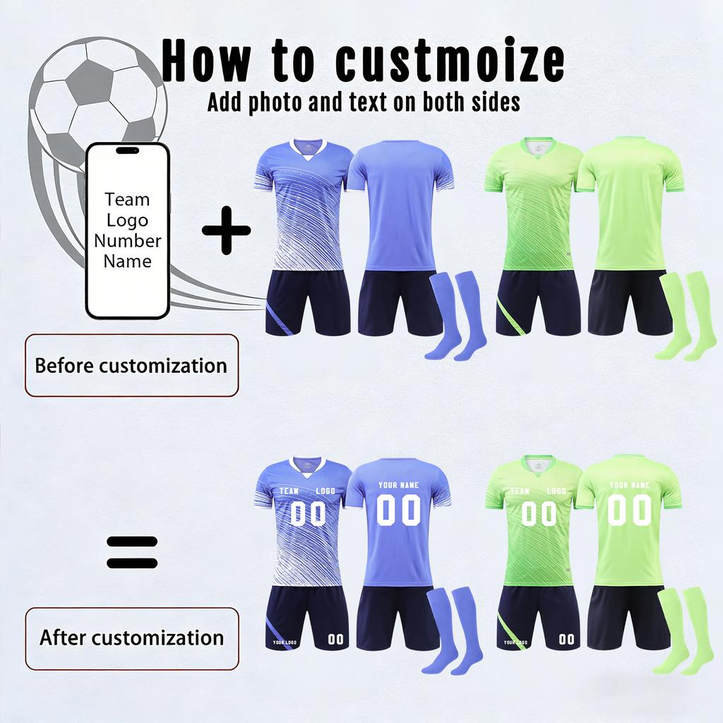 Men Soccer Uniform Set with Short Sleeve Jersey Shorts and Long Socks Breathable Quick Dry Athletic Training Outfit for Sports Teams and Individuals