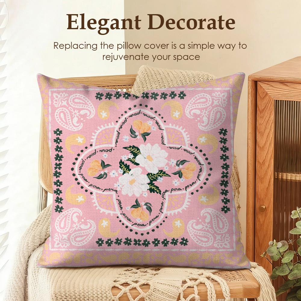 Cute Cartoon Flowers Fashion Art Cushion Cover Natural Linen Organic Fabric DoubleSided Printing Sofa Home Decor Pillow Case