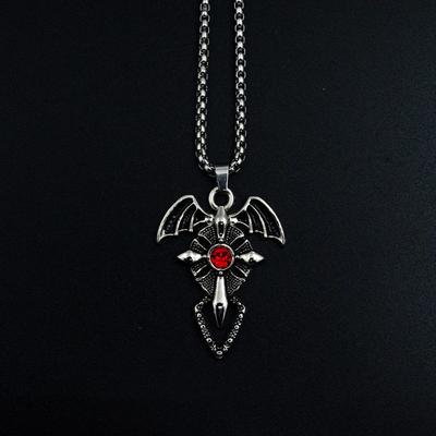 Gothic Bat Cross Necklace Silver Plated Vampire