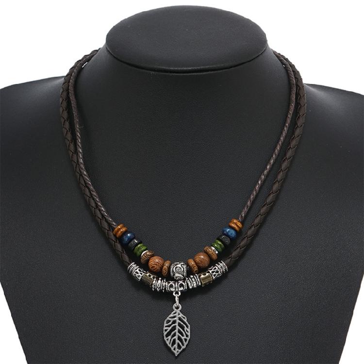 Natural Wood Bead Long Chain Necklace Handmade Multilayered Jewelry Fashion Adjustable Length Neckchain