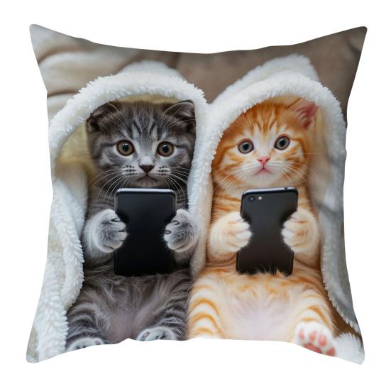 Realistyczna poszewka na poduszkę z kotem 18x18 cali Wzór kota Poszewka na poduszkę dekoracyjną Urocza poszewka na poduszkę z kotkiem do dekoracji domu Kanapy Sofy Salonu Sypialni