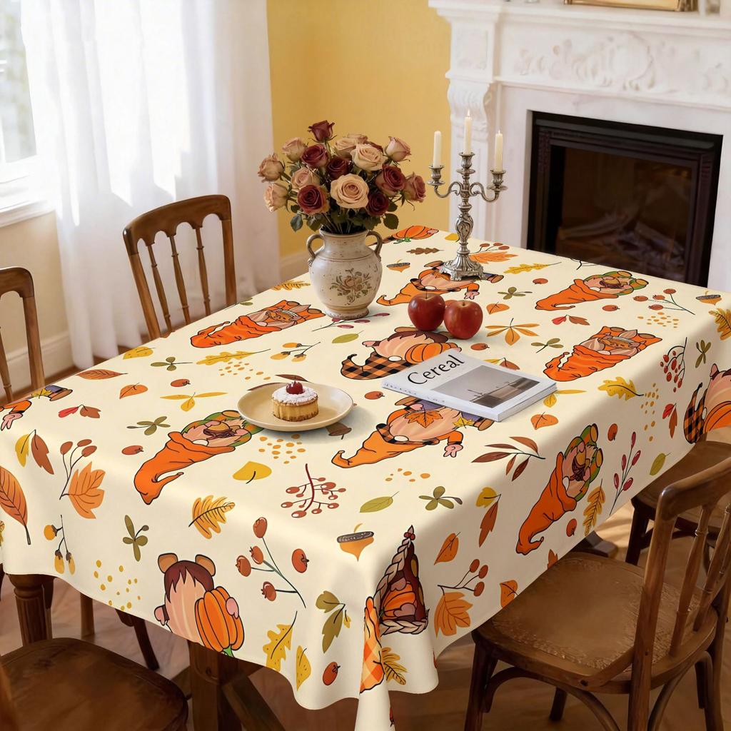 Thanksgiving Tablecloth Autumn Pumpkin Exquisite Polyester Printed Tablecloth OilProof And AntiFouling Holiday Decorative Table Cloth