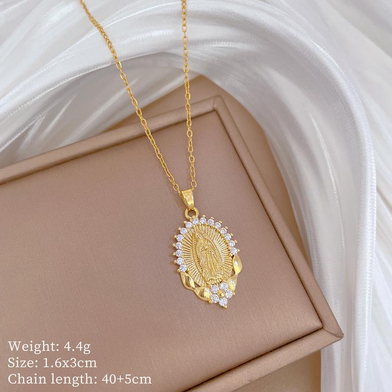 Foreign Trade Portrait Copper Micro-Inlaid Necklace Combination Female Real Gold Electroplated Exquisite Collarbone Chain