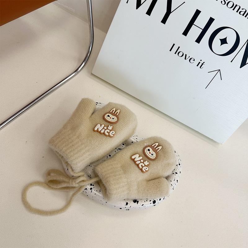 

Зимние детские перчатки Милые перчатки для мальчиков и девочек Теплые и ветрозащитные Облегающие пальцы Вязаные перчатки с подвесом на шею one size