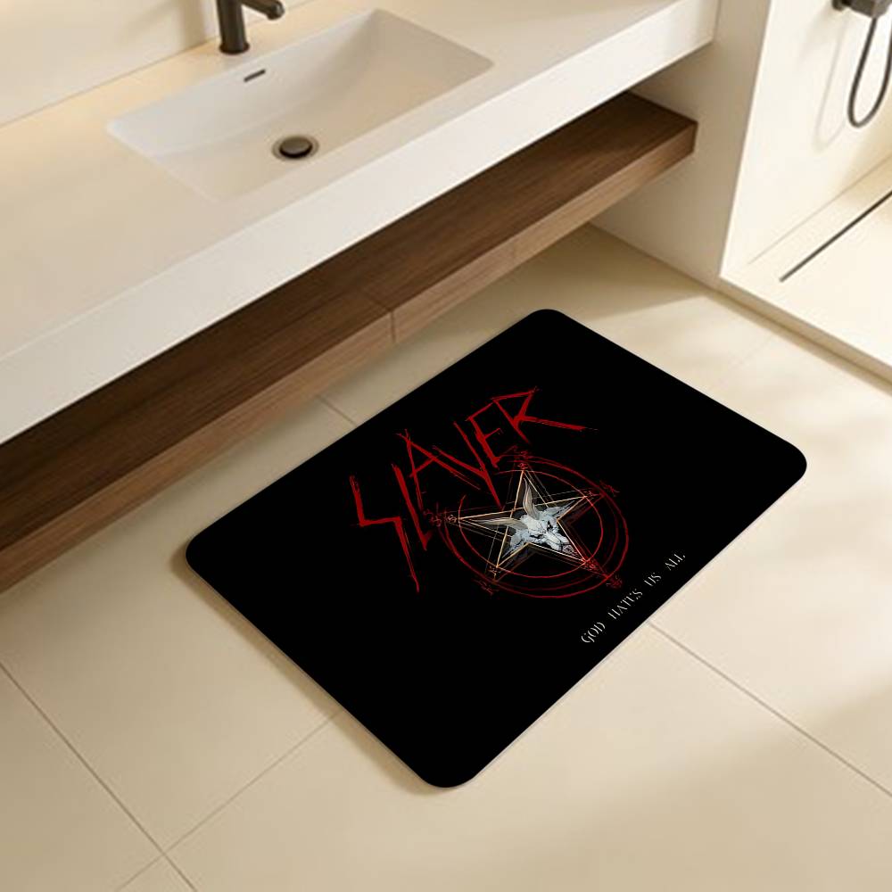 

Heavy Metal S-Slayer Rock Band Hallway Carpet Washable Non-Slip Living Room Sofa Chairs Area Mat Kitchen Doormat Area Rug 40x60cm