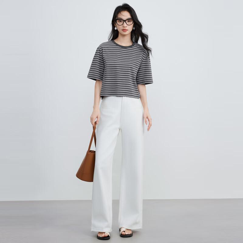 Elva' Island Women's Striped Round Neck Short-Sleeve T-Shirt