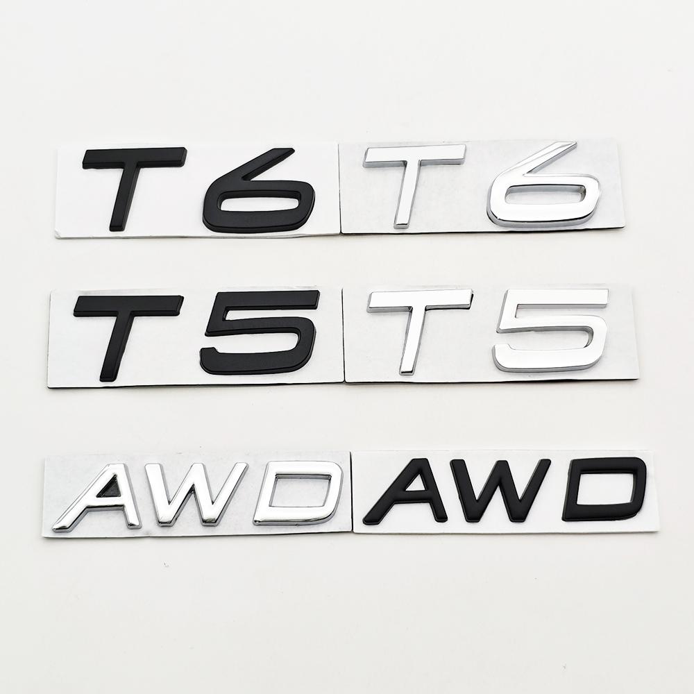 3D Metalen Badge Auto Achterklep Logo T5 T6 AWD Embleem voor Volvo S40 S60 S90 XC40 XC60 XC90 V50 V70 T5 T6 AWD Sticker Accessoires