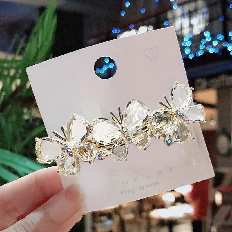 Fashion Crystal Butterfly Hair Clip Large Top Clip Flower Spring Clip Cute Women's Duckbill Clip Headdress