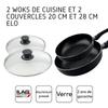 Set of 2 Woks 20 and 28 Cm and 2 Glass Lids Elo Smart Life Ref. 9992850