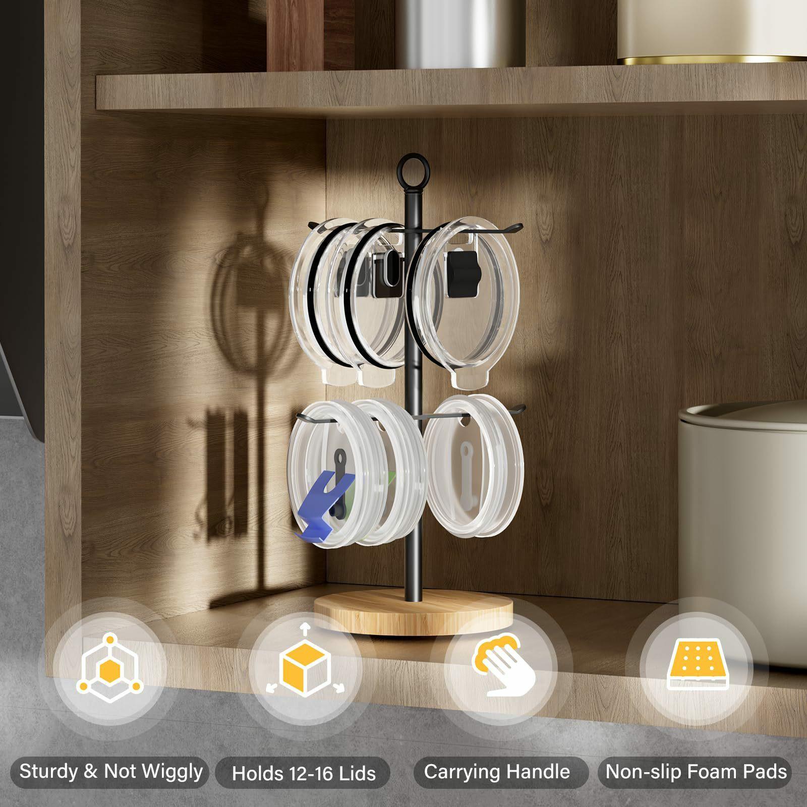 

Countertop Cup Lid Organizer Rack Key Holder Stand Iron+Bamboo Water Glass Cover Storage Holder Type A
