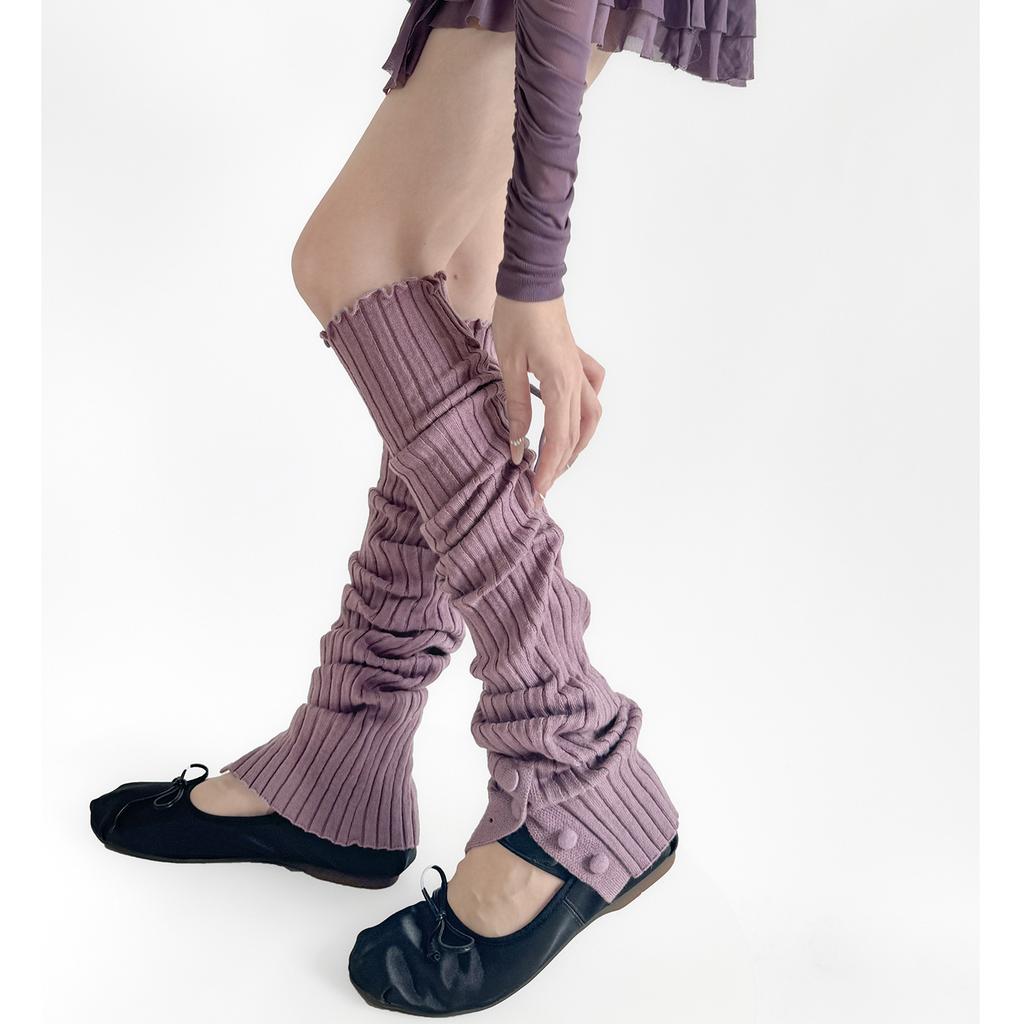 Straps Leg Warmers Women Knitted Leg Cover Lolita Ruffle Socks Stockings Y2K Button Foot Cover Girls Leg Warmers Knee High Socks