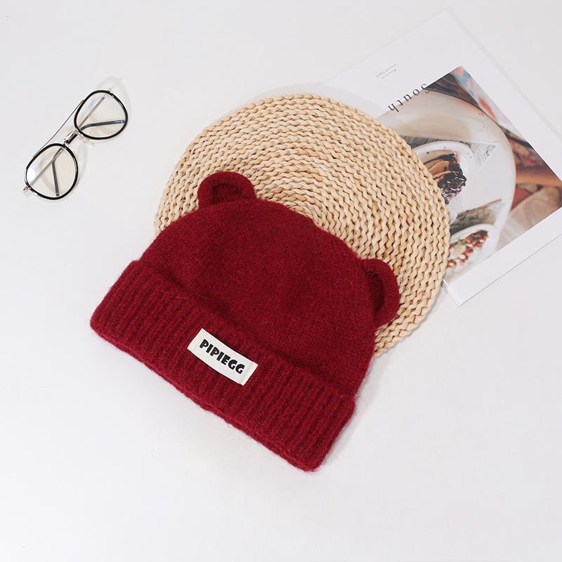 

Bear Letters Versatile Autumn and Winter Hat for Women s Fashionable Cute Knitted Hat Korean Style Versatile Face Showing Small Pullover Wool Hat M（56-58cm）