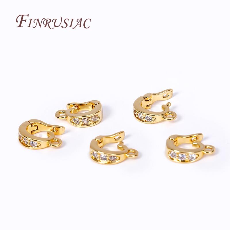 18K Gold Plated Pave Zircon Round Pendant Enhancer Brass Clips Bail Clasp Connectors For DIY Necklace Bracelet Jewelry Making