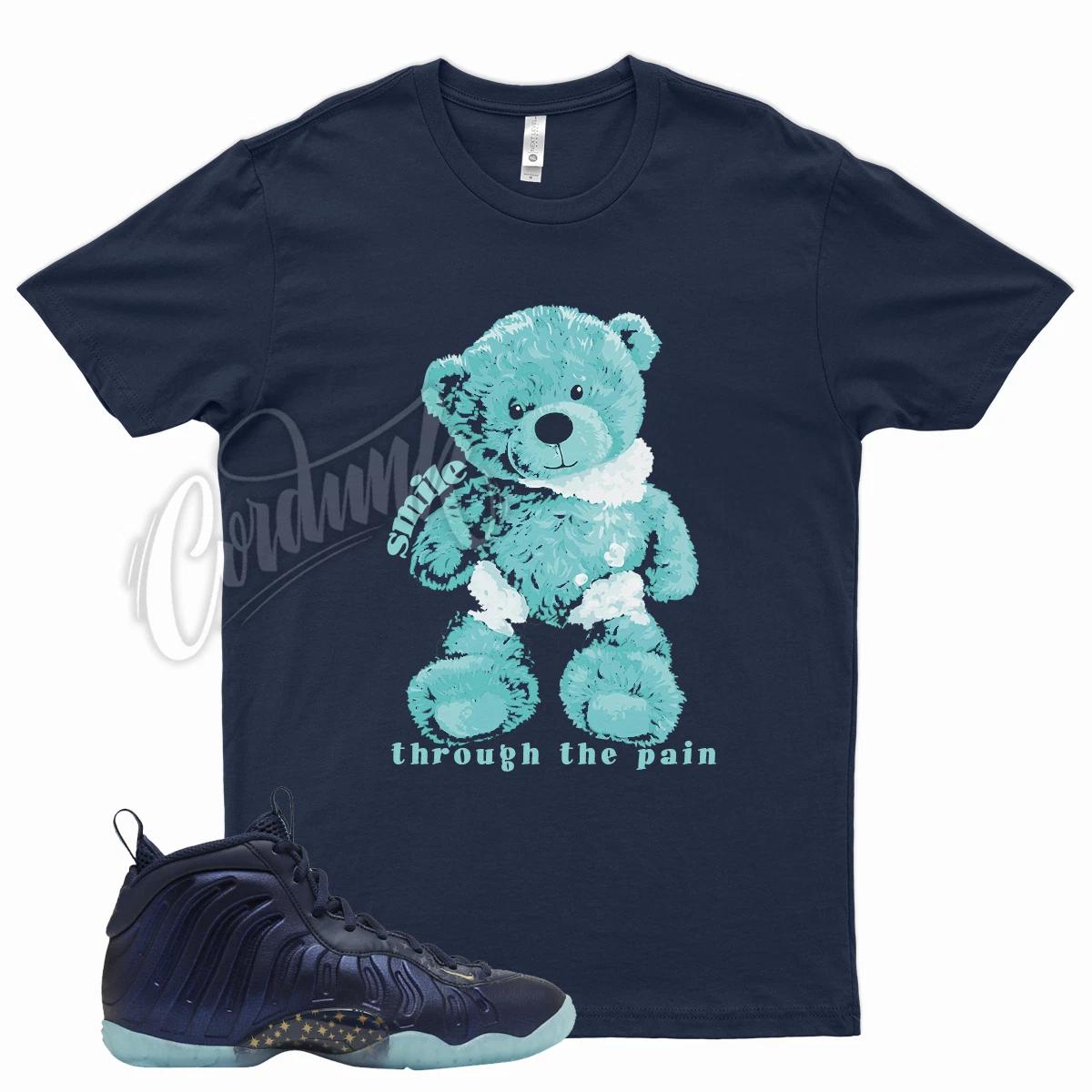 

Navy SMILE T Shirt match N Foamposite One Obsidian Little Posite Baltic Blue M