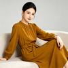Waist cinching temperament long sleeved mid length skirt