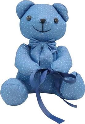 Q-FLA Plush Teddy Bear, Denim Dot Pattern with Ribbon, Fluffy and Cuddly, Perfect As a Gift or Celebration, 751295