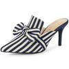 Allegra K Women's Striped Bow Slip Slide Mules with Stiletto Heels, Dark Blue, Size 25.0cm