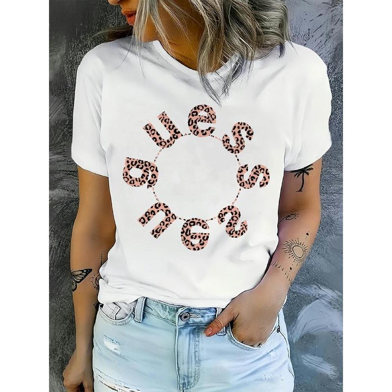 

Women 2D Flat Print Crew Neck T-Shirt Spring Summer Autumn Standard Size Daily Stylish Designed Top S белый
