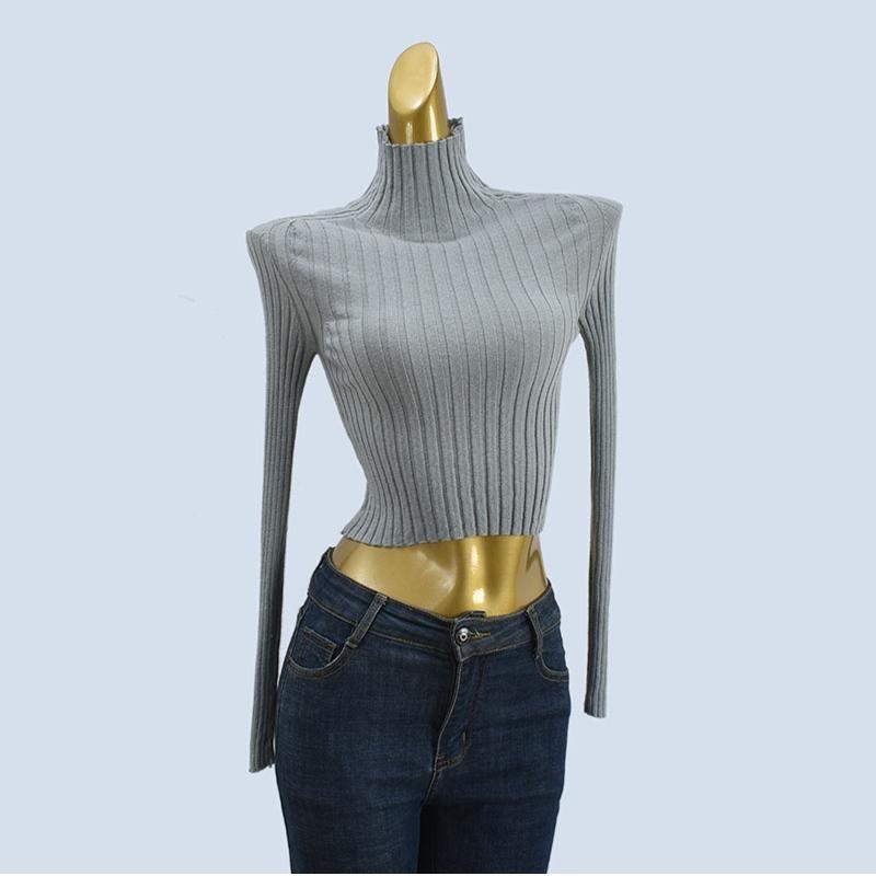 Fall and Winter Six Wool Short Crop Top Sunken Stripe Silm Soft Glutinous High Elastic Half High Collar Long Sleeves Inner Match Slimming Tops