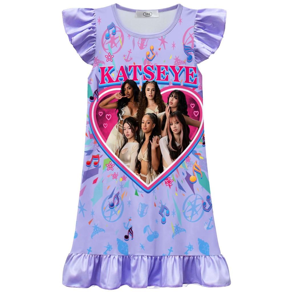

82608 Girls KATSEYE Printed Pop Singer Ruffle Casual Dress 130cm фіолетовий