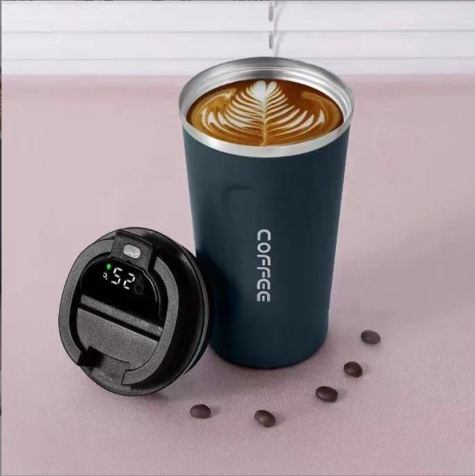 Premium 510ml Stainless Steel Thermos Coffee Cup with Digital Temperature Display High Quality Durable Black White Professional